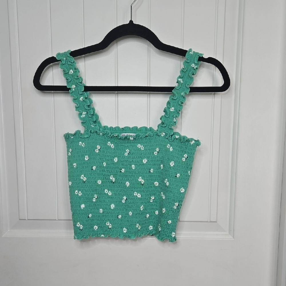 Arizona Jean Co. Green Smocked Daisy Crop Top Cottagecore Y2K‎ Floral Tank